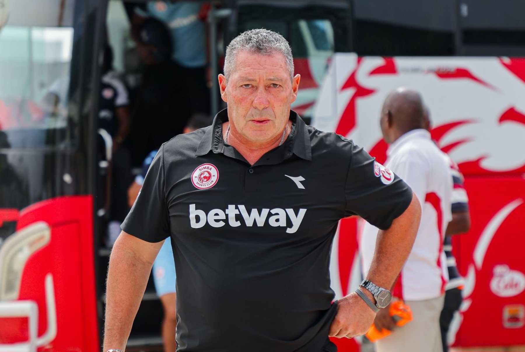 Steve Barker arriving at the stadium on match day with Simba SC.