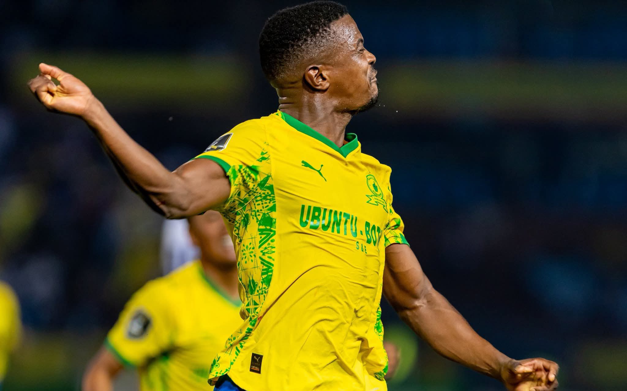 Teboho Mokoena celebrates scoring a goal for Mamelodi Sundowns.