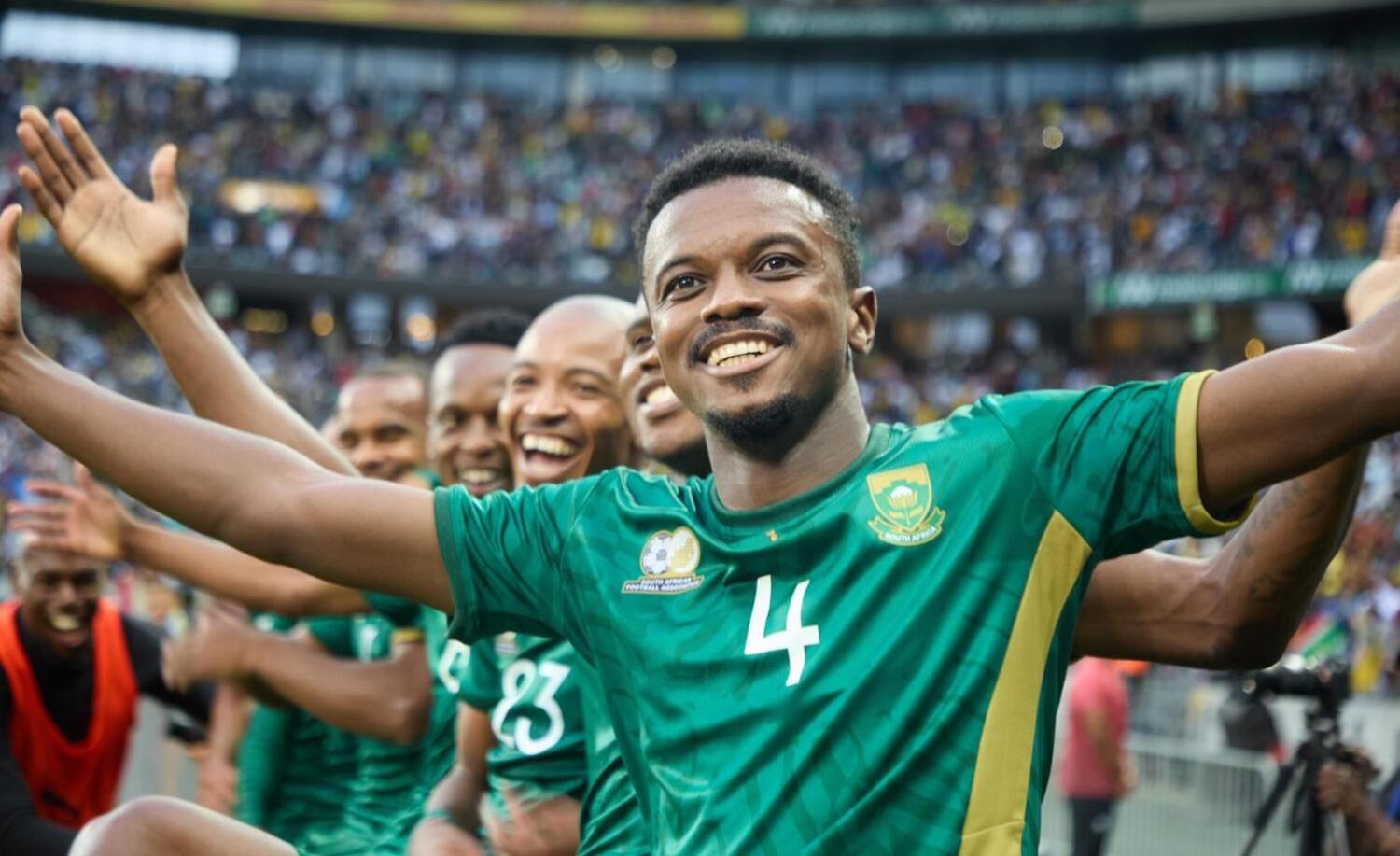 Teboho Mokoena leads Bafana players in celebrating