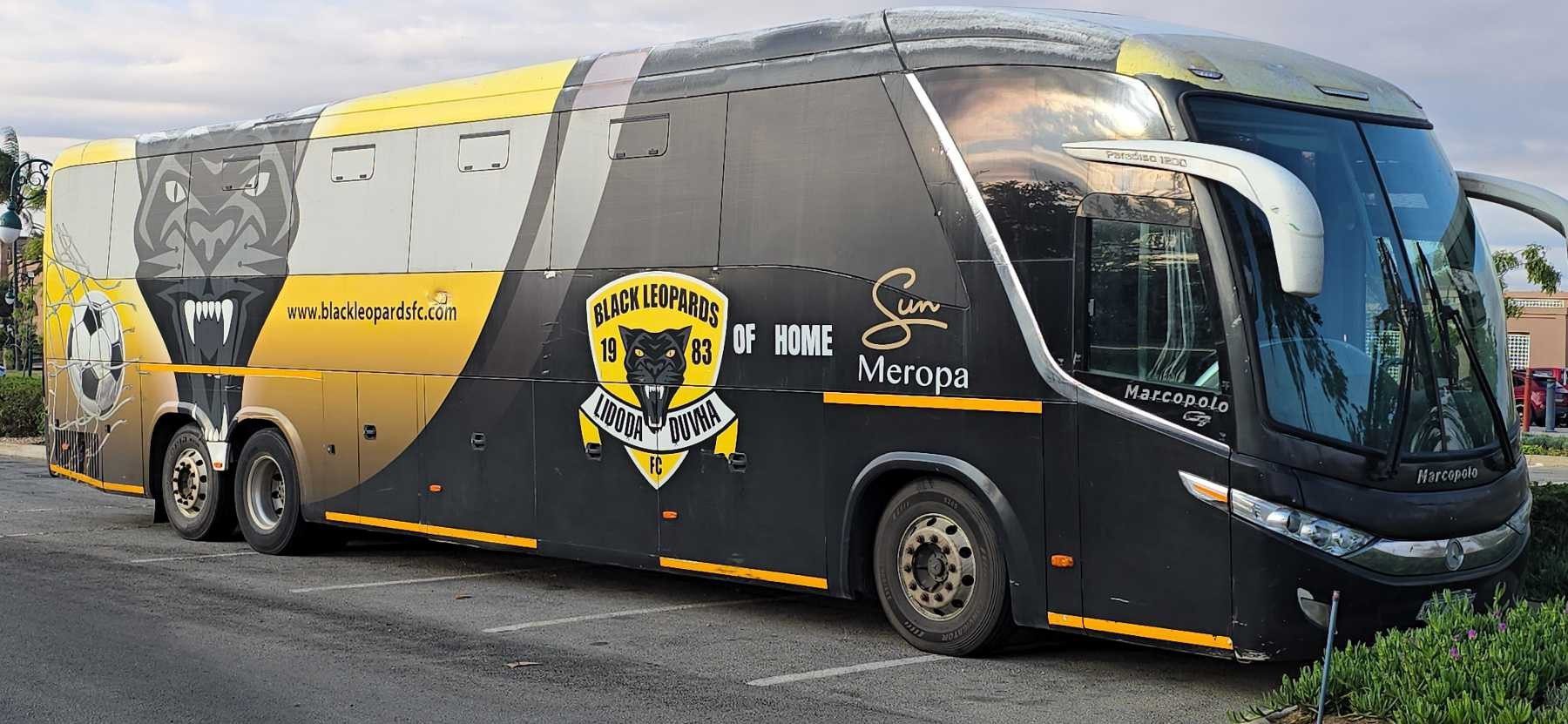 Black Leopards bus parked at the Meropa Casino Hotel in Polokwane