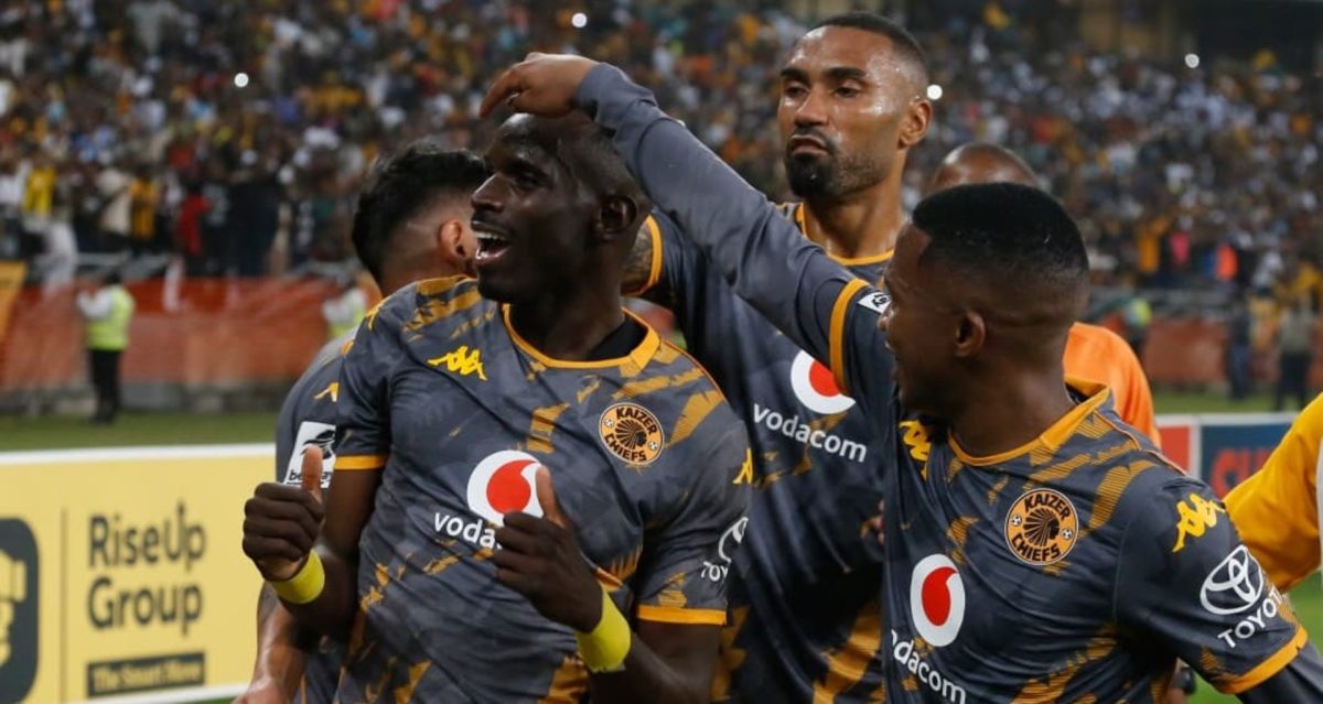 Inacio Miguel with his teammates celebrating after scoring for Kaizer Chiefs