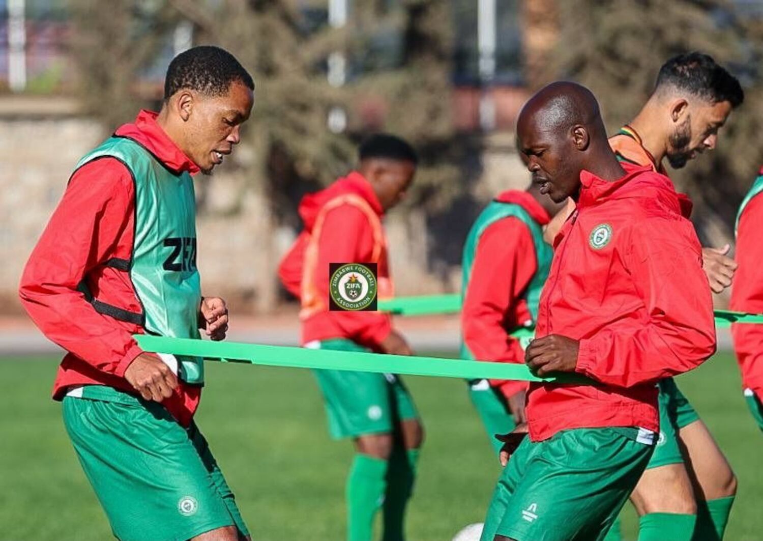 Junior Zindoga and Knowledge Musona in Zimbabwe national team colors