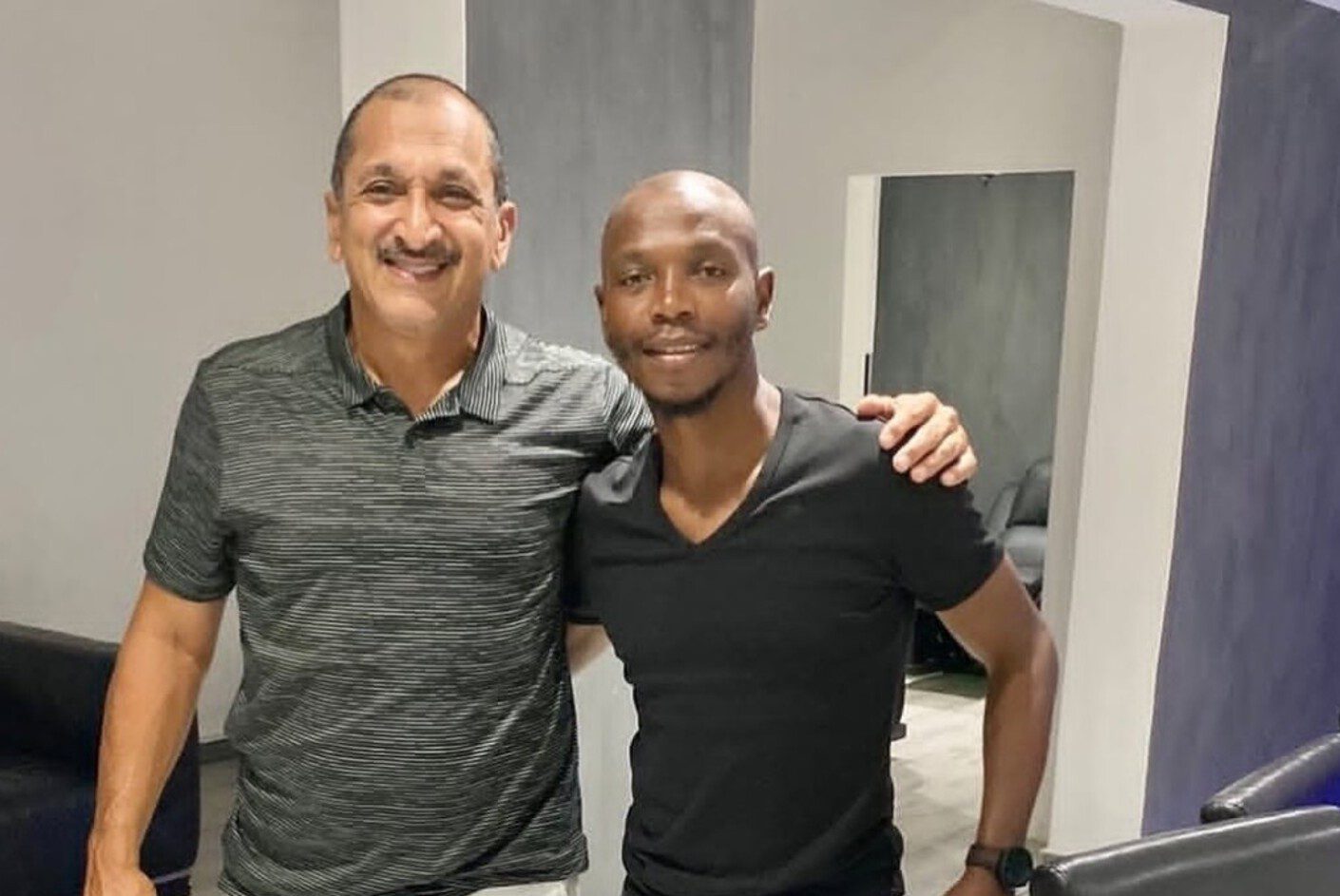Former Bafana Bafana star May Mahlangu with coach Farouk Khan