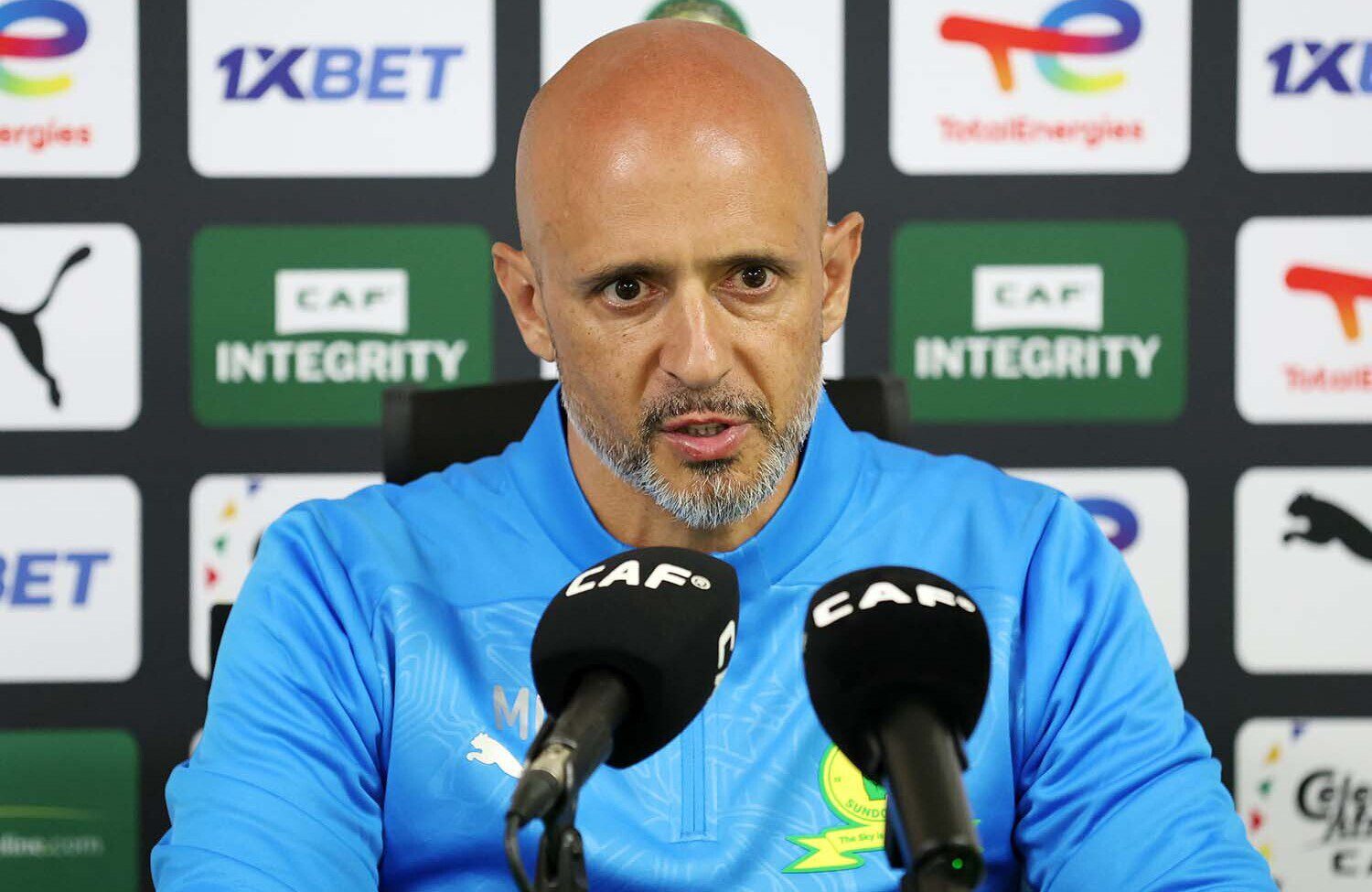 Mamelodi Sundowns coach Miguel Cardoso addressing a CAF Champions League press conference