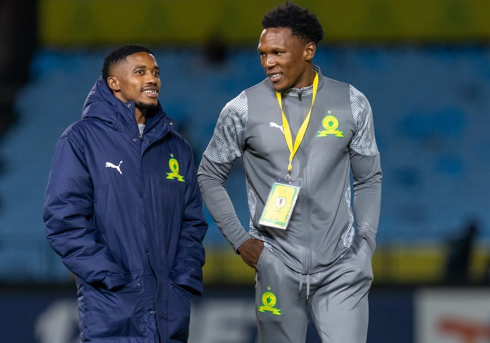 Monnapule Saleng and Lebo Mothiba during pitch inspection