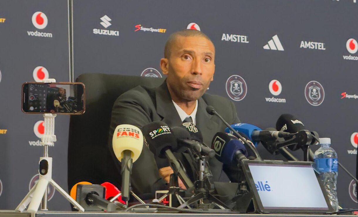 Orlando Pirates head coach Abdeslam Ouaddou speaking to the media