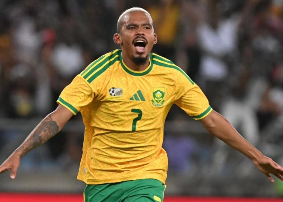 Oswin Appollis scores for Bafana Bafana against Panama. Image: Oswin Appollis