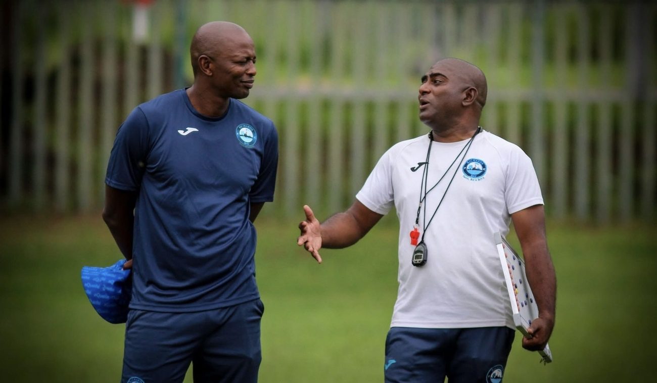 Papi Zothwane and Ronnie Gabriel during Richards Bay FC's training session