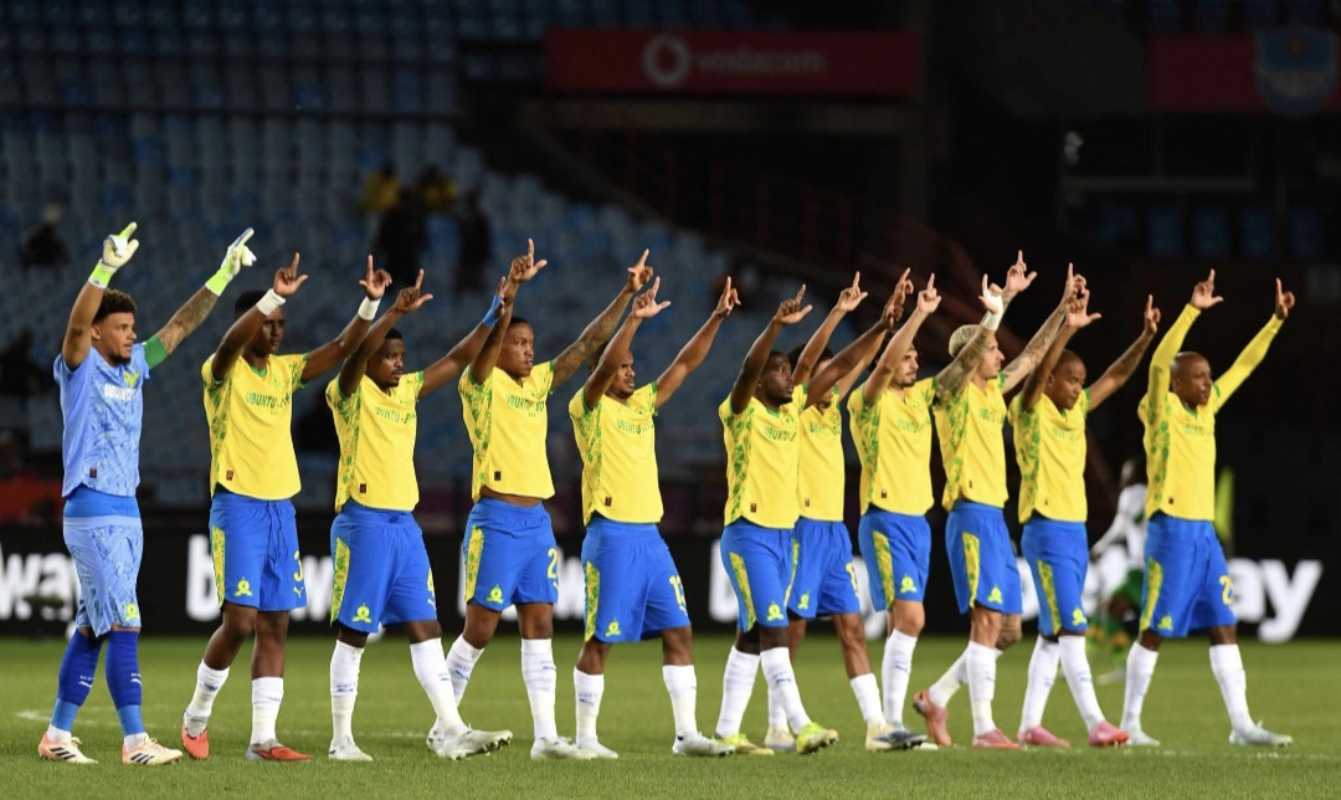 Mamelodi Sundowns players greet their fans before a match