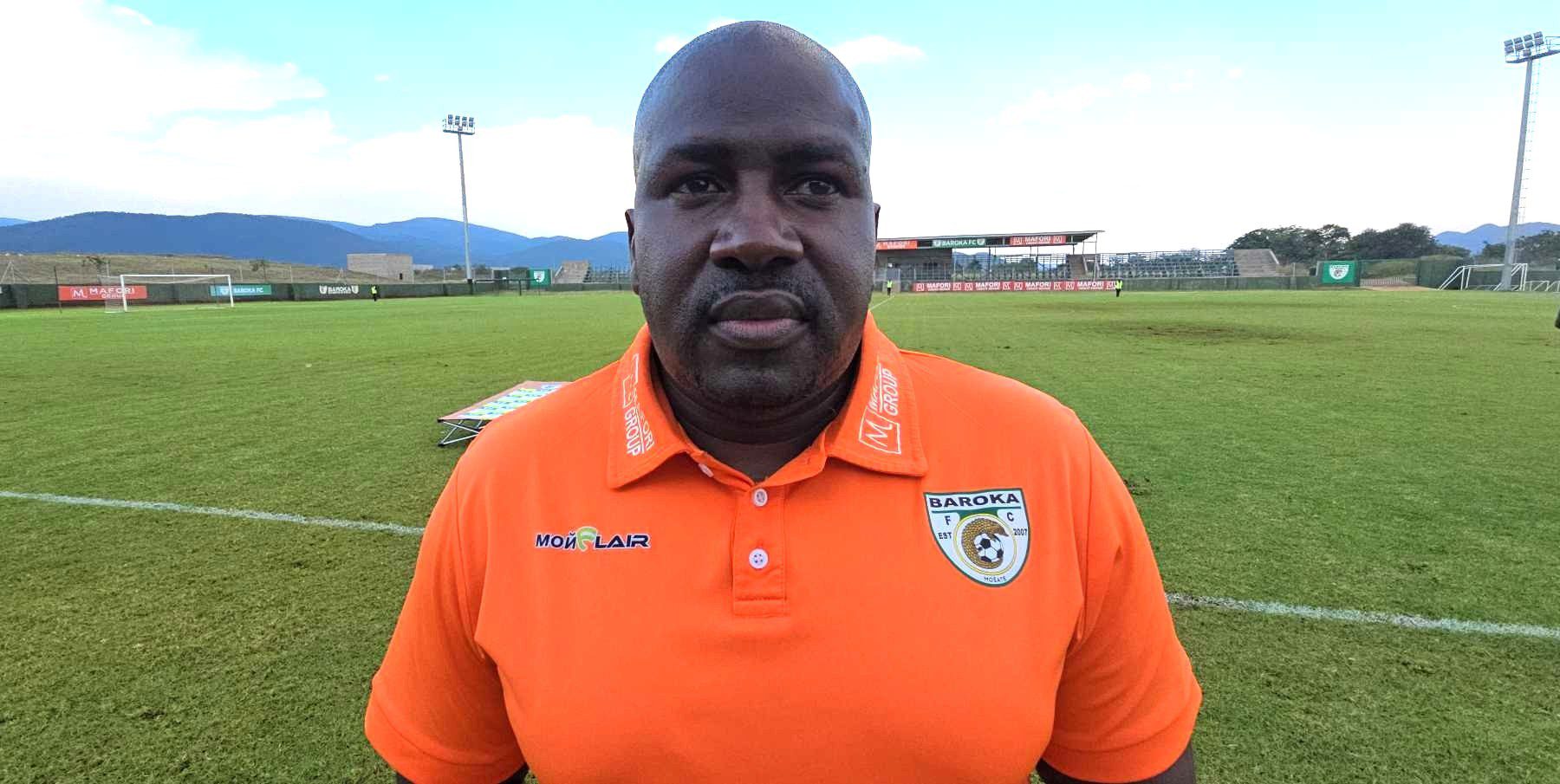 Tlisane Motaung talking to the media after a match at the Baroka FC village 