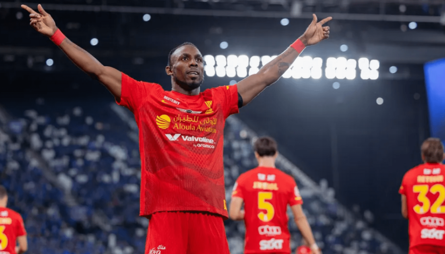 Al Qadsiah striker Julian Quinones celebrating a goal
