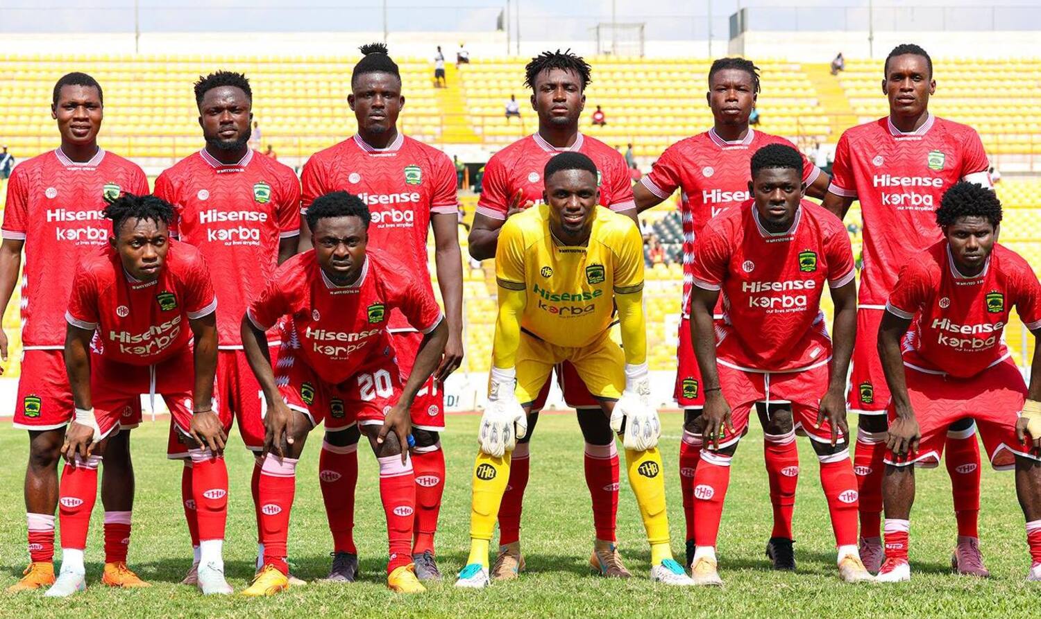 Asante Kotoko players pose for a team photo before a match