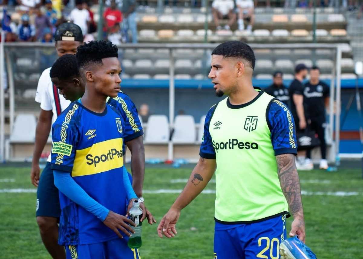 Emile Witbooi and Keagan Dolly after playing for Cape Town City FC in the Motsepe Foundation Championship. Image: Cape Town City