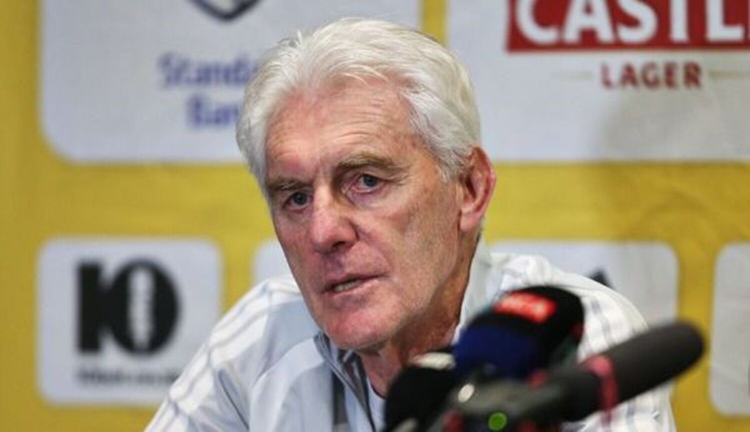 Bafana Bafana coach Hugo Broos addresses the media