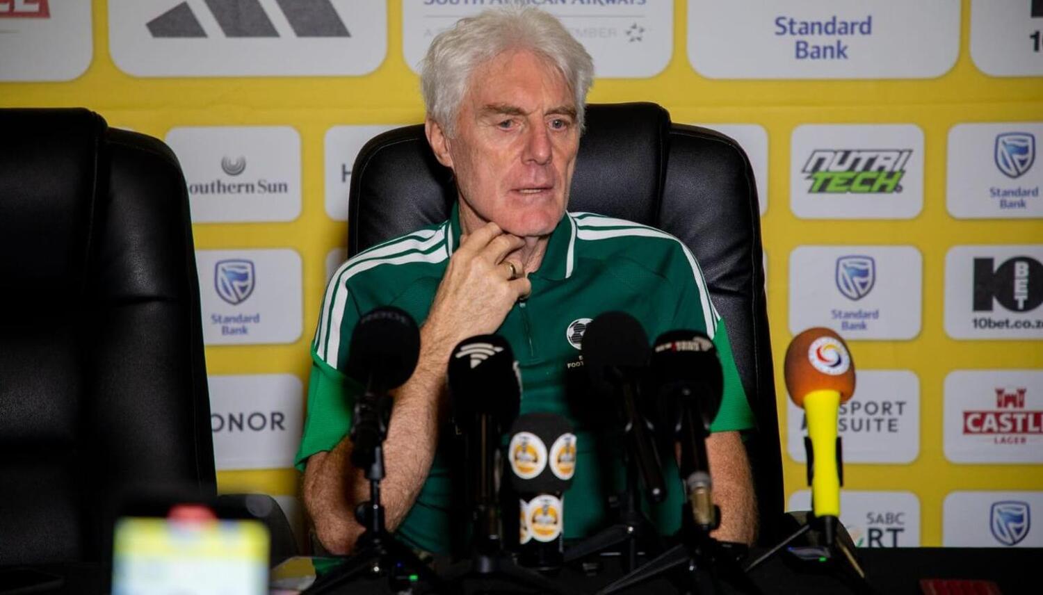 Bafana Bafana coach Hugo Broos addressing a press conference