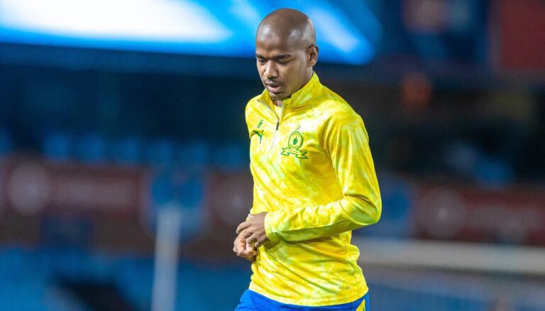 Jayden Adams with Mamelodi Sundowns in a warm-up