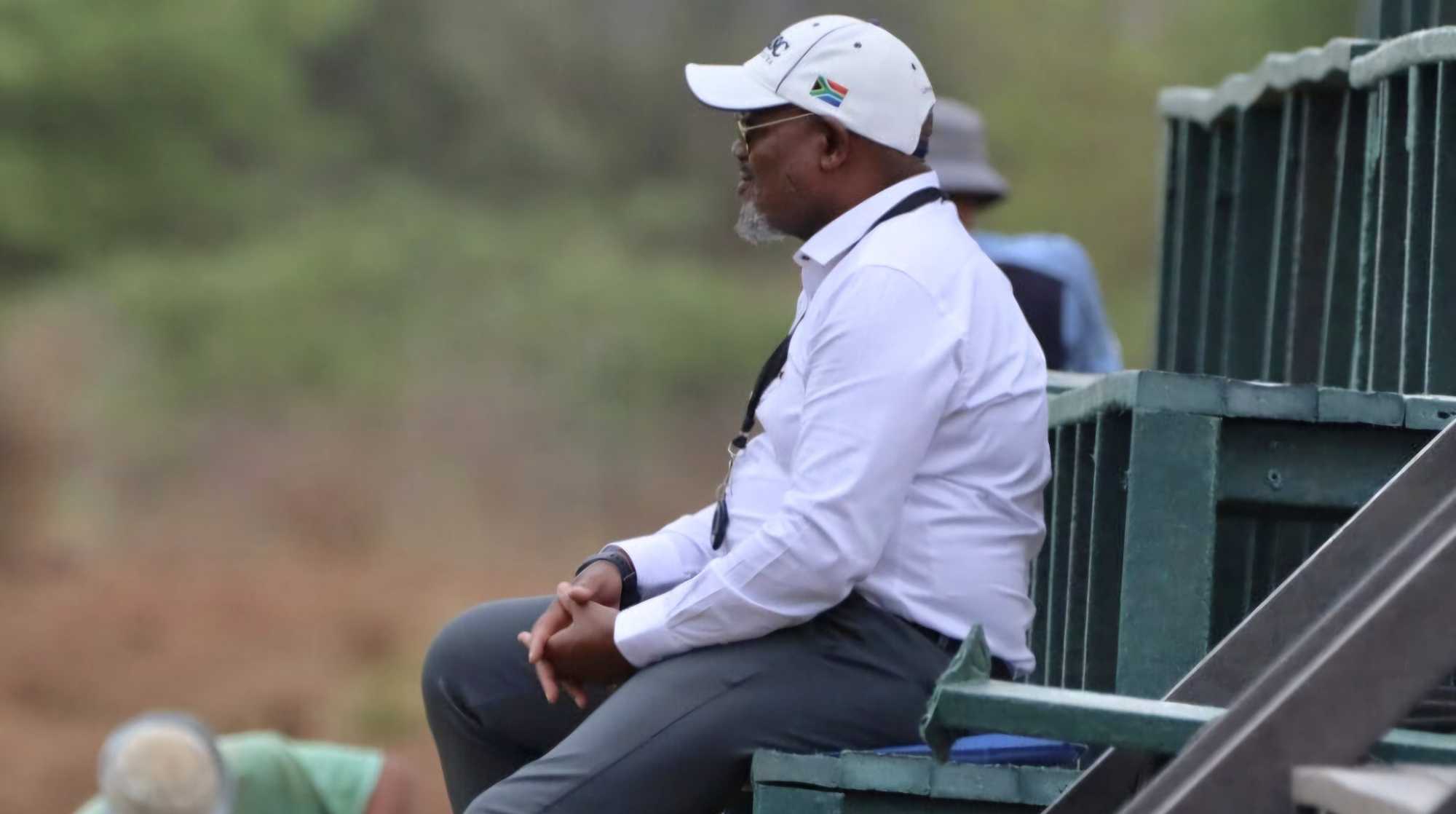 Baroka FC chairman Khurishi Mphahlele sitting in the stands during a training session. 
