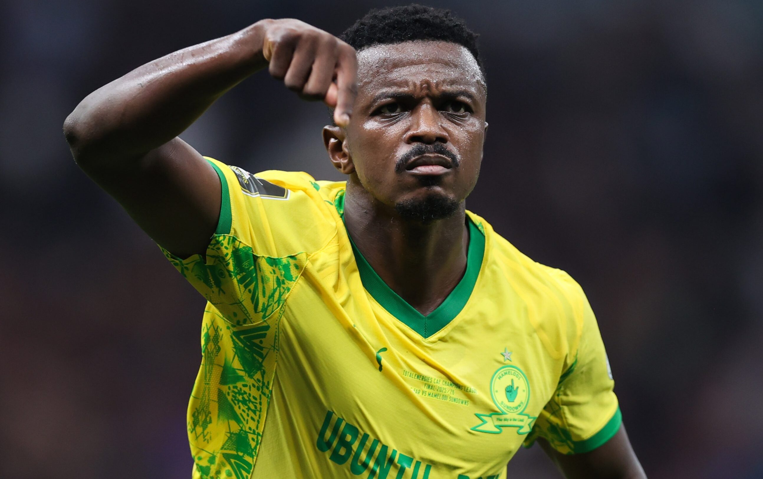 Teboho Mokoena celebrates a goal a scored against AS FAR in the CAF Champions League final